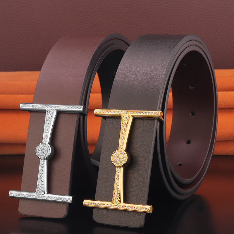 Men's Leather Smooth Buckle Simple Youth Belt