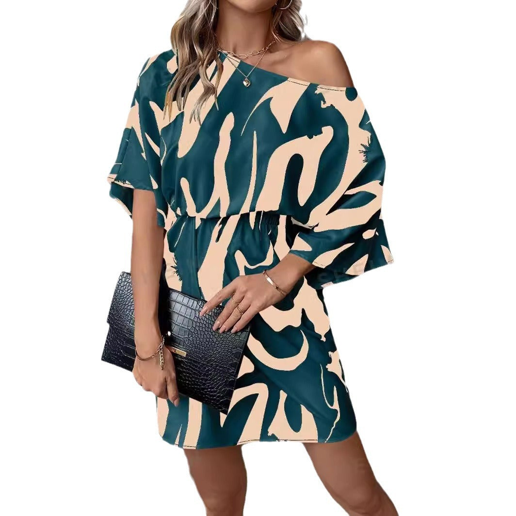 Printed Batwing Sleeve Summer Dress