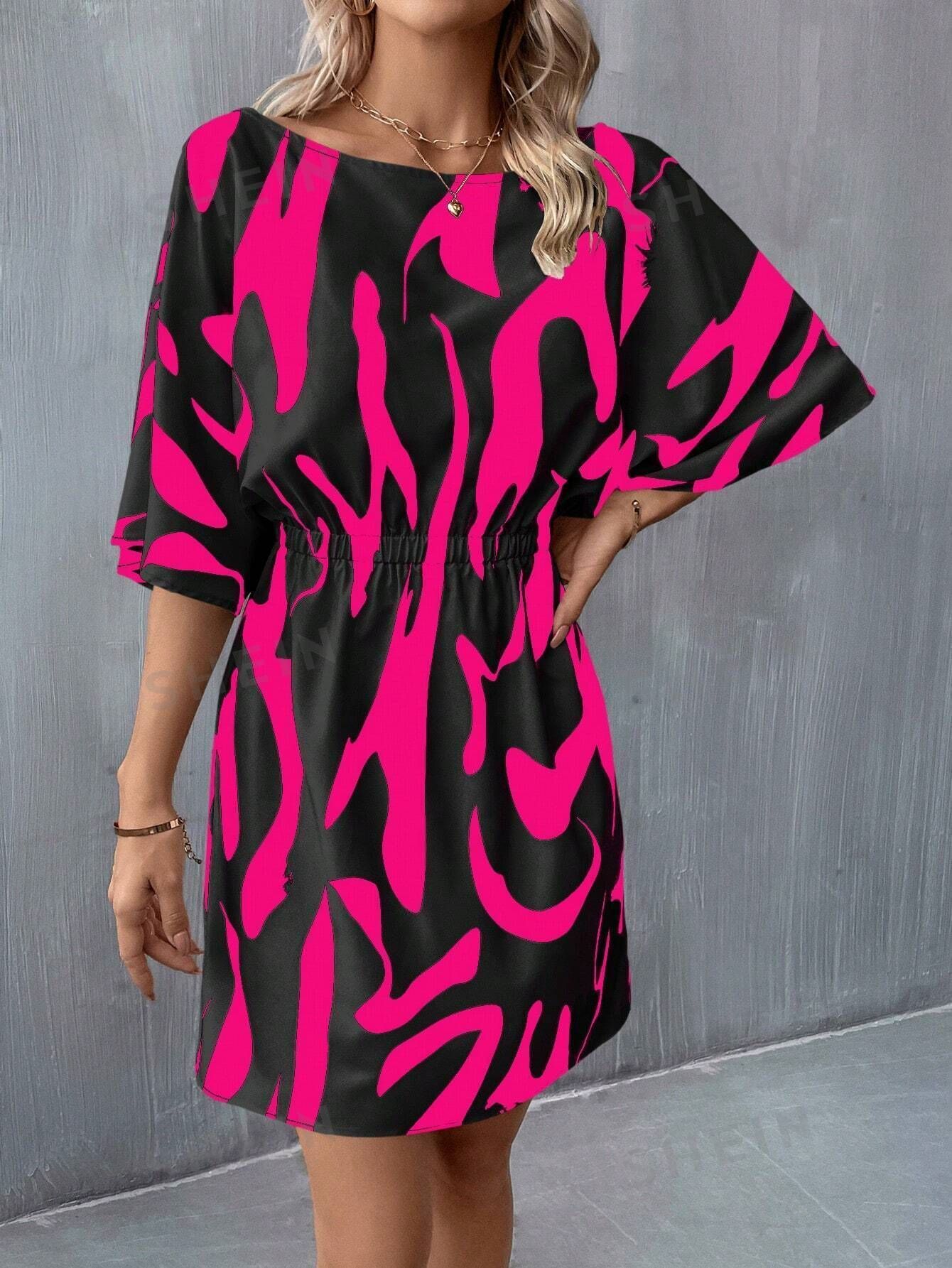 Printed Batwing Sleeve Summer Dress