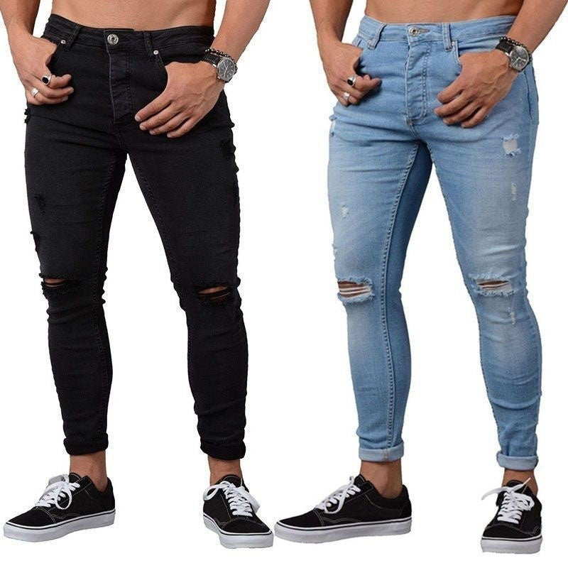 Men's denim jeans with ripped feet