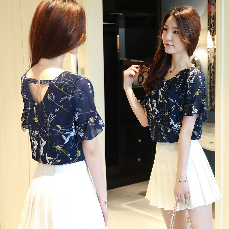 New Summer Women Shirts Short Sleeves Chiffon