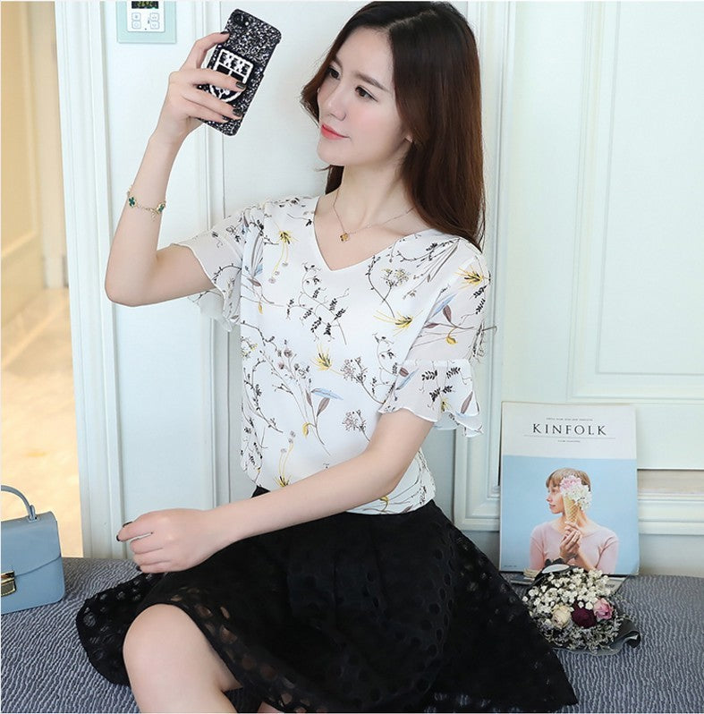 New Summer Women Shirts Short Sleeves Chiffon