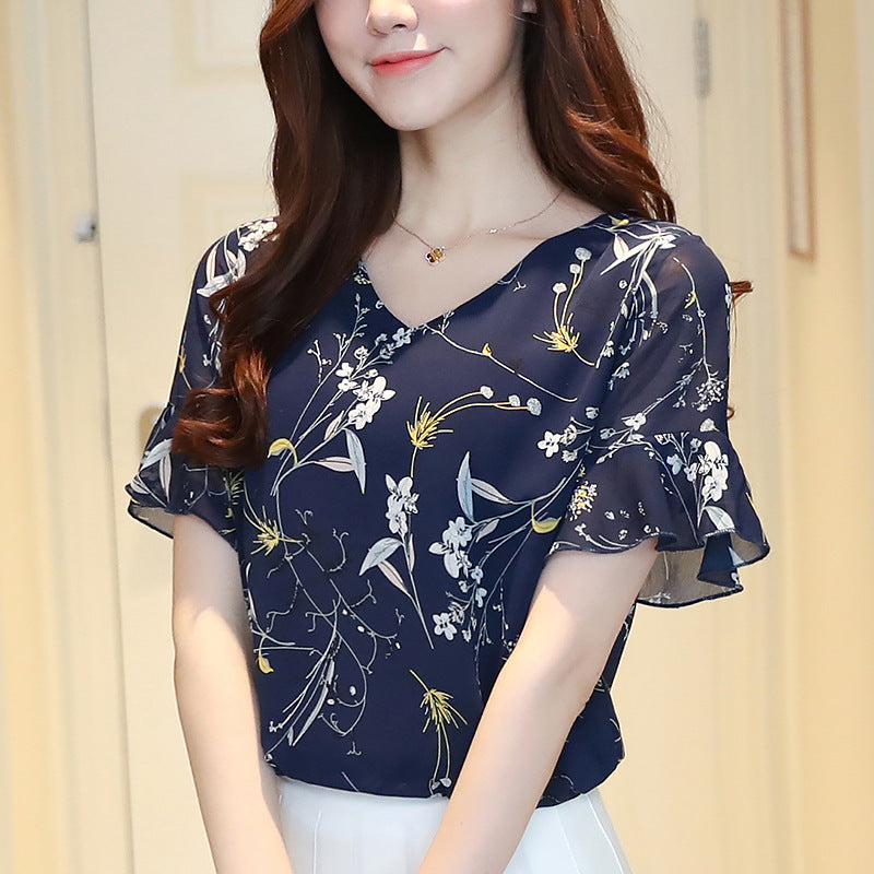 New Summer Women Shirts Short Sleeves Chiffon