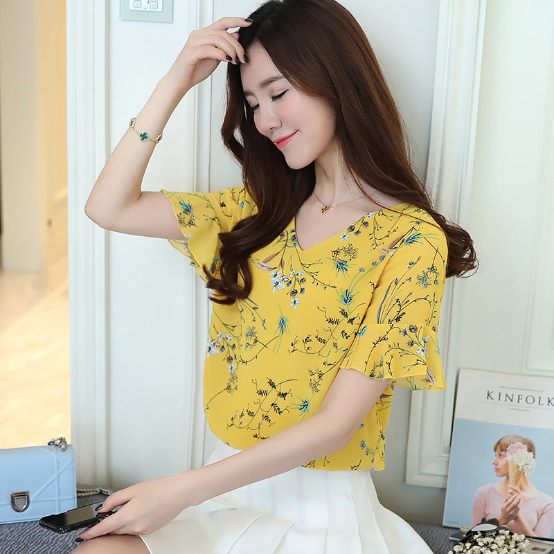 New Summer Women Shirts Short Sleeves Chiffon