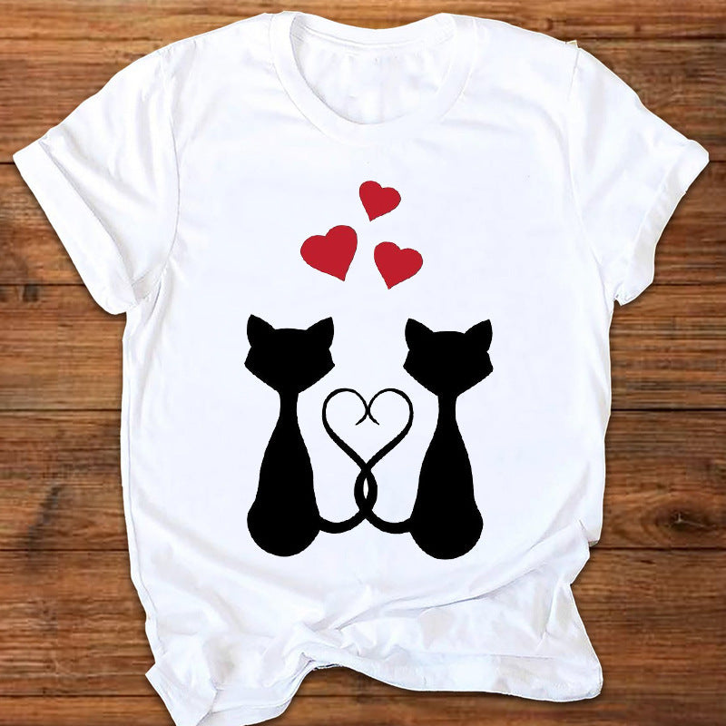 Cartoon Cute Fox Watermark Print Ladies T-Shirt Top