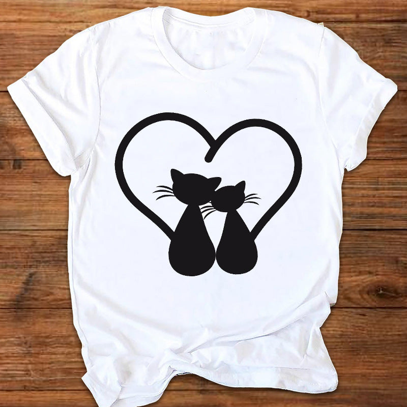 Cartoon Cute Fox Watermark Print Ladies T-Shirt Top