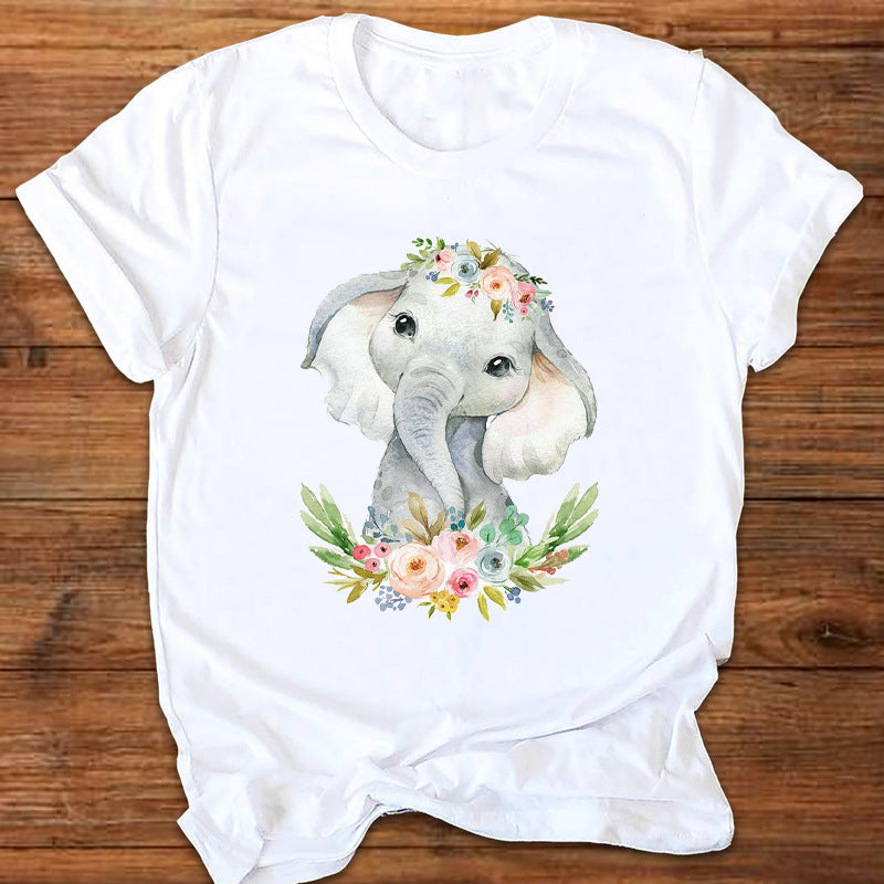 Cartoon Cute Fox Watermark Print Ladies T-Shirt Top