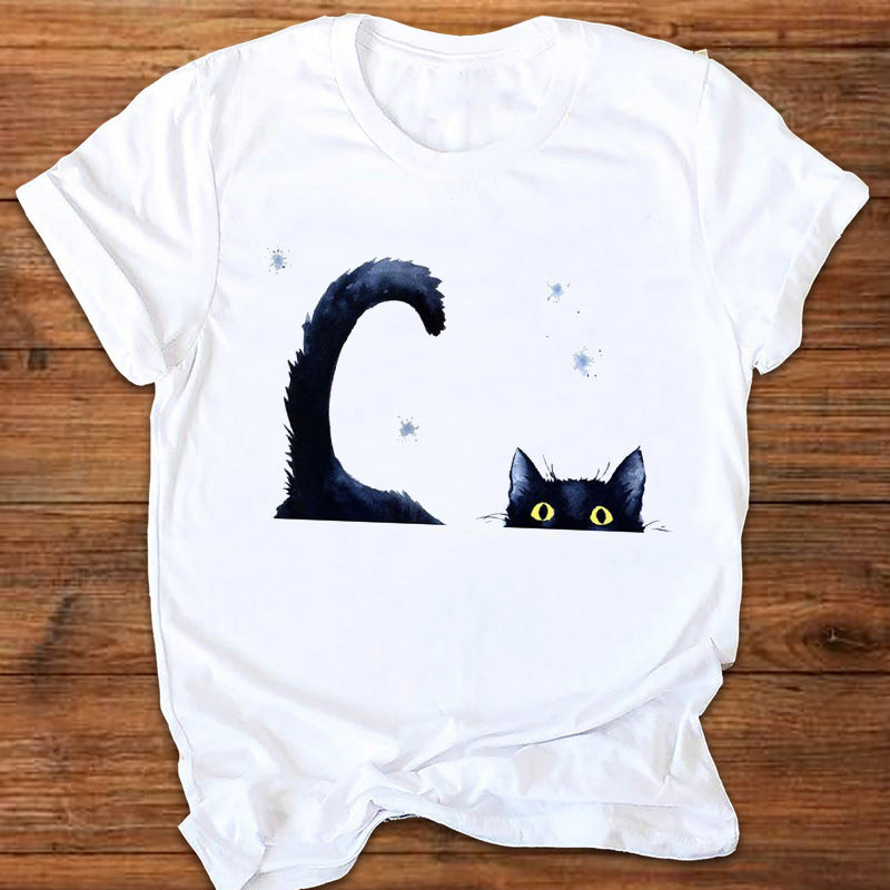 Cartoon Cute Fox Watermark Print Ladies T-Shirt Top