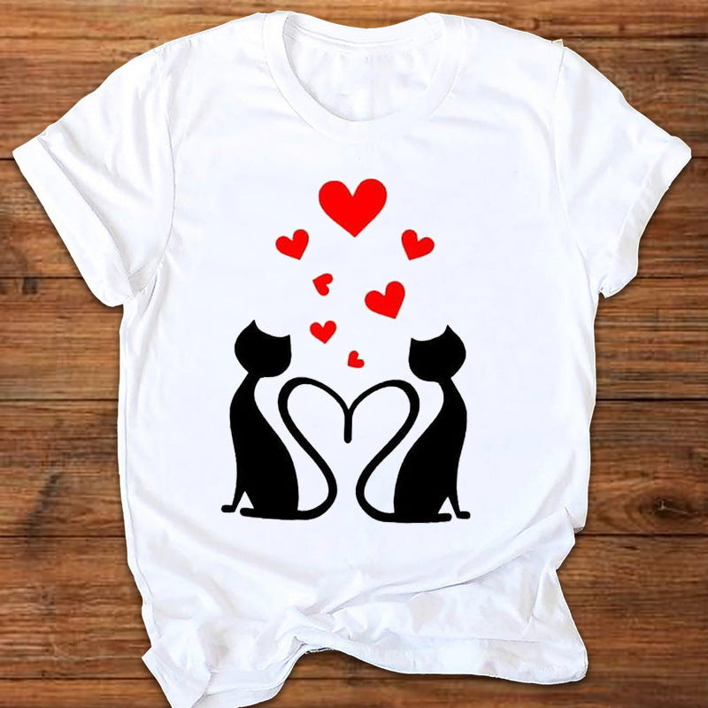 Cartoon Cute Fox Watermark Print Ladies T-Shirt Top