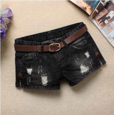 Women Denim Shorts Mini Rivet Holes Jeans Low Waist