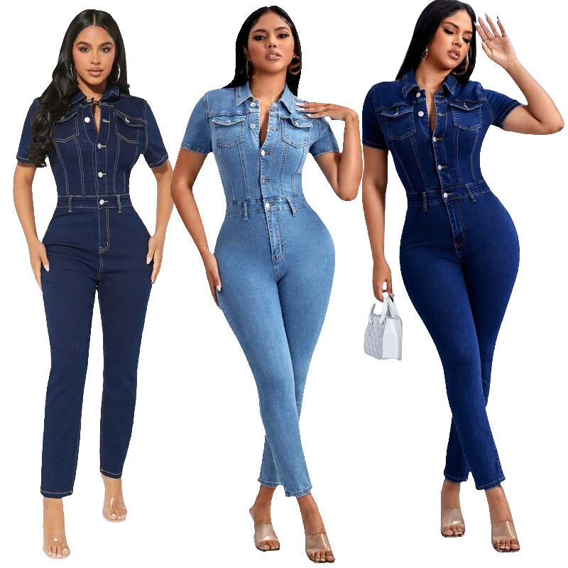 Fashion Skinny Denim Jumpsuit Women's Jeans