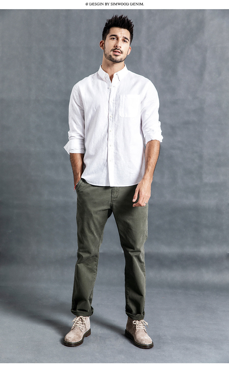 Long-sleeved cotton and linen shirts for men