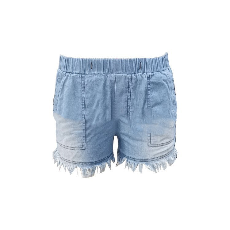 Fringed elastic loose jeans shorts