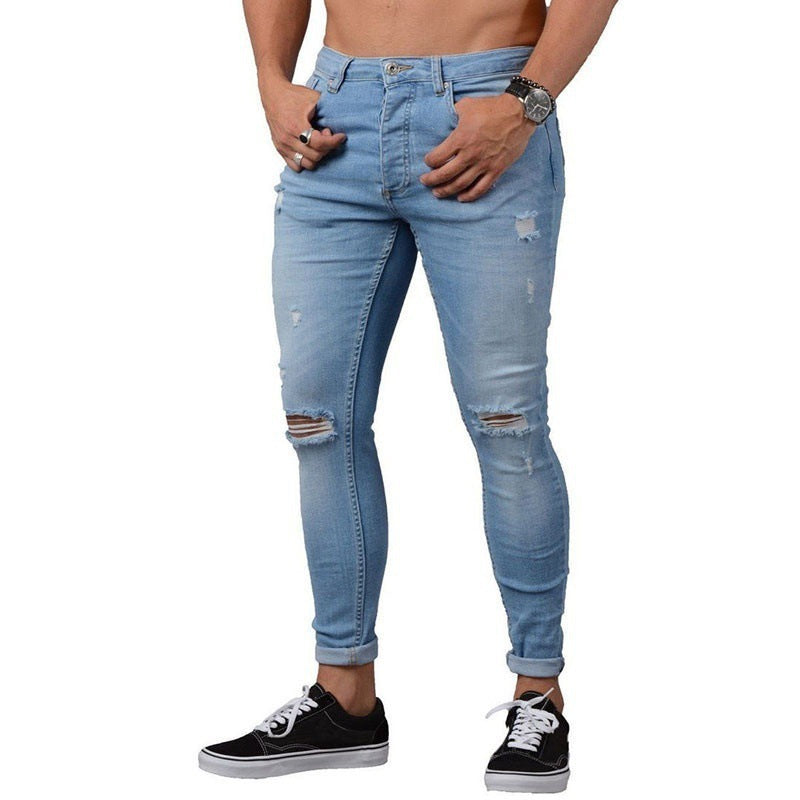 Men's denim jeans with ripped feet