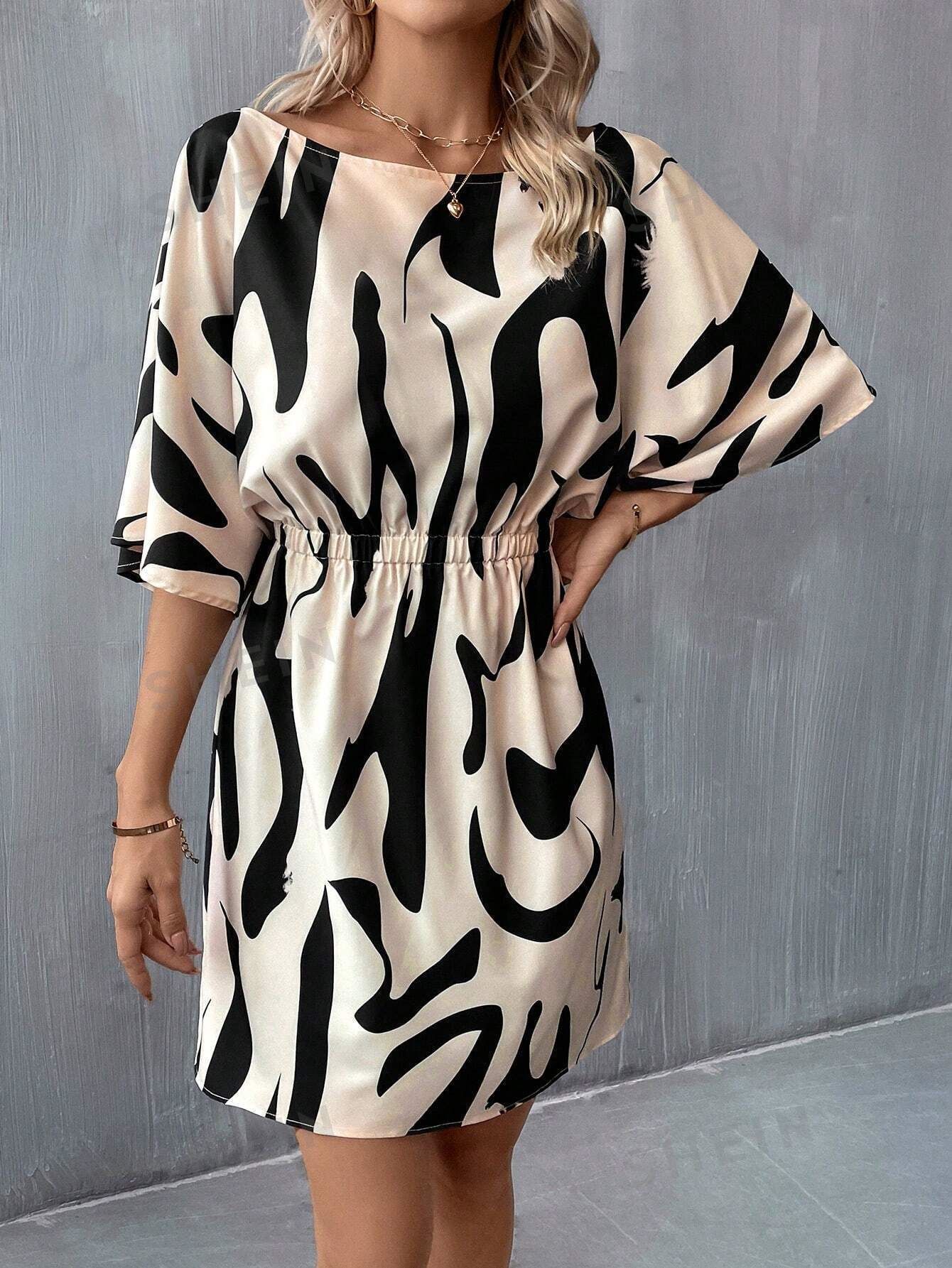 Printed Batwing Sleeve Summer Dress