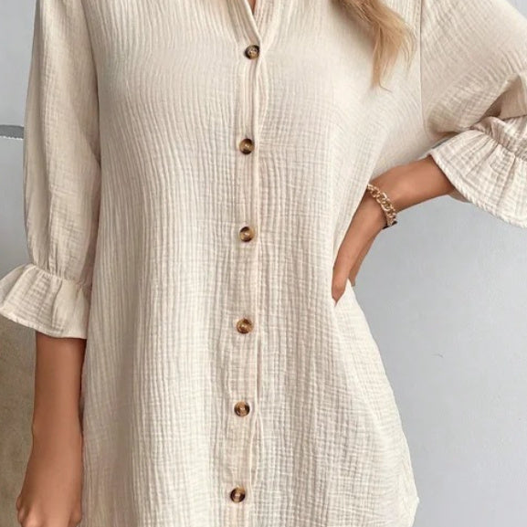 Solid Colour Cotton And Linen Loose Shirt Dress