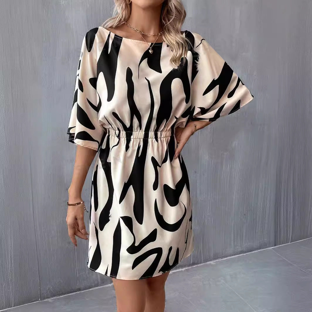 Printed Batwing Sleeve Summer Dress