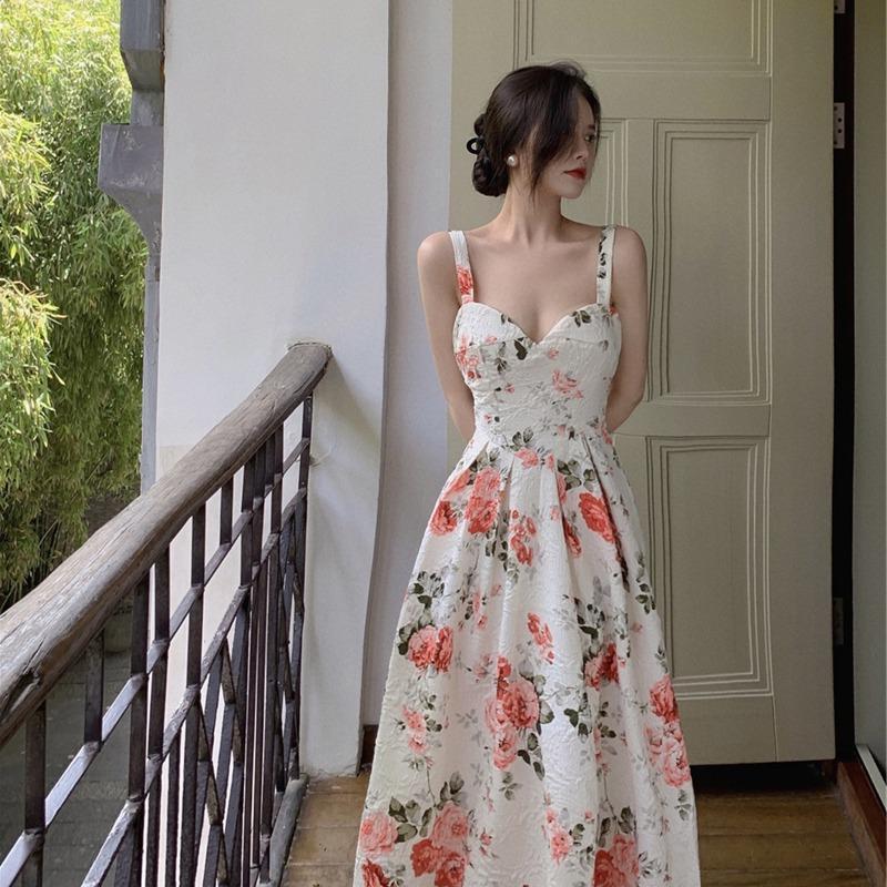 High Waist Floral V-neck Sleeveless Dress