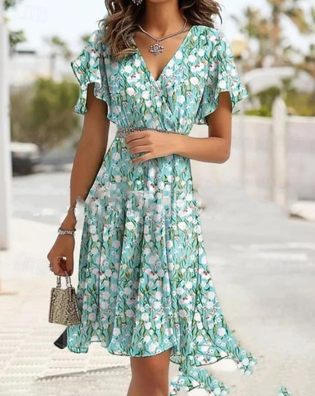 Summer V-neck Printed Dress