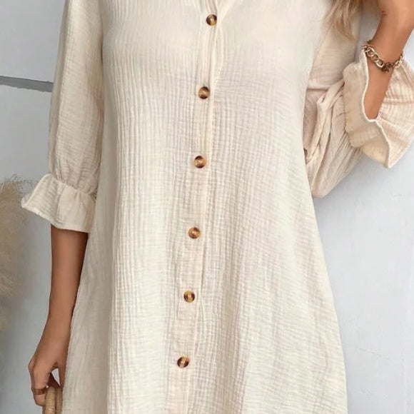 Solid Colour Cotton And Linen Loose Shirt Dress