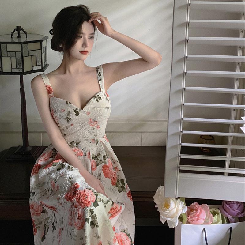 High Waist Floral V-neck Sleeveless Dress