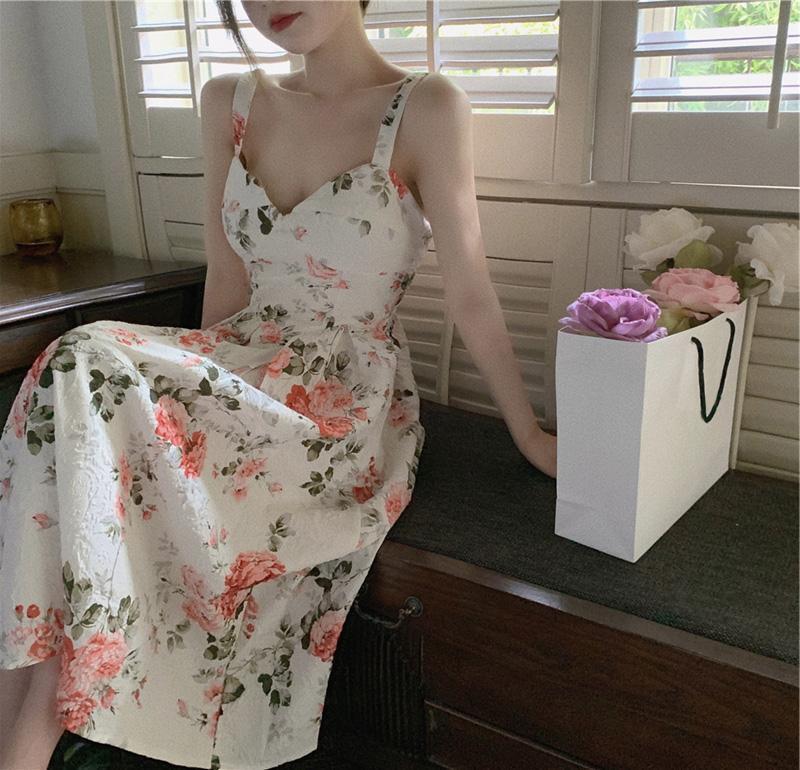 High Waist Floral V-neck Sleeveless Dress