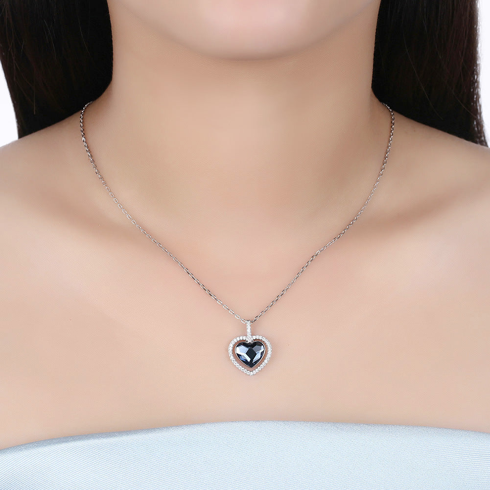 Crystal Necklace Female S925 Sterling Silver Diamond Heart