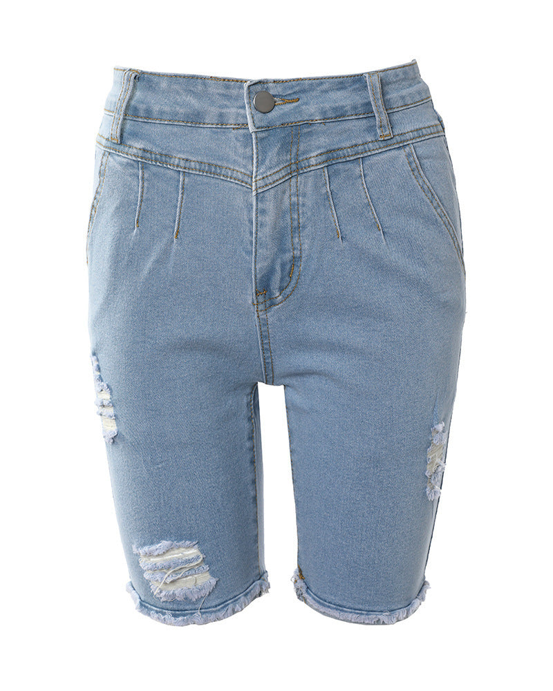 Fashion Ladies Casual Blue Ripped Jeans