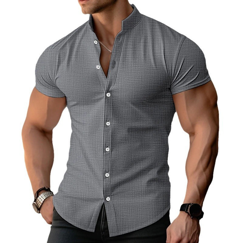 Cool Stand Collar European Size Handsome Summer Shirt Top