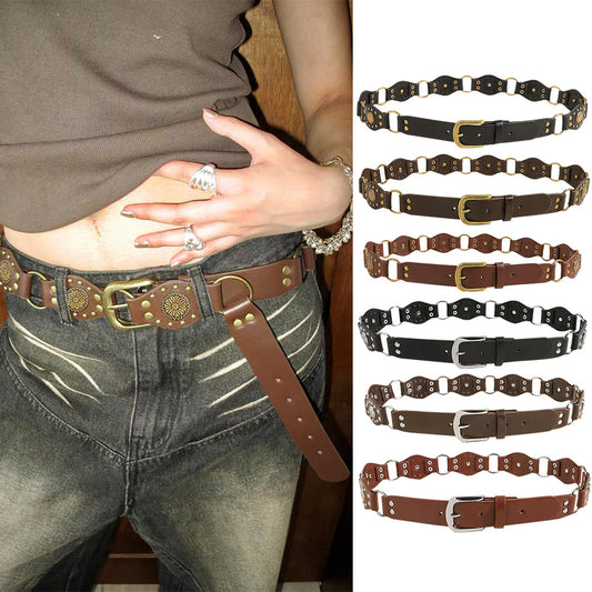 Vintage Belts For Both Men And Women With Handsome Riveted Metal Buckle Punk Hip Hop Fashion Accessories