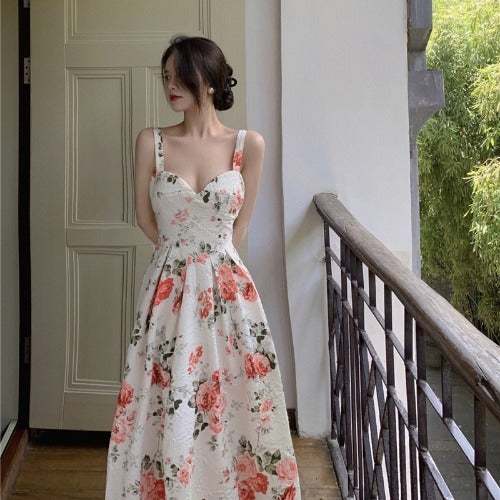 High Waist Floral V-neck Sleeveless Dress