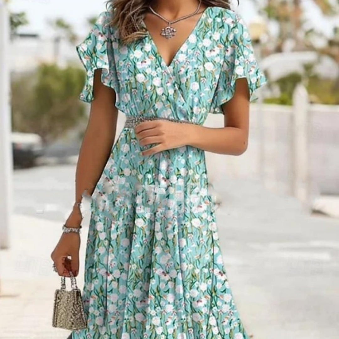 Summer V-neck Printed Dress