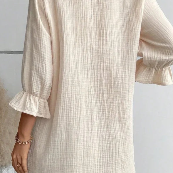 Solid Colour Cotton And Linen Loose Shirt Dress