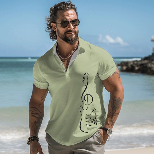 Men's Printed Polo Shirt Button Short Sleeve