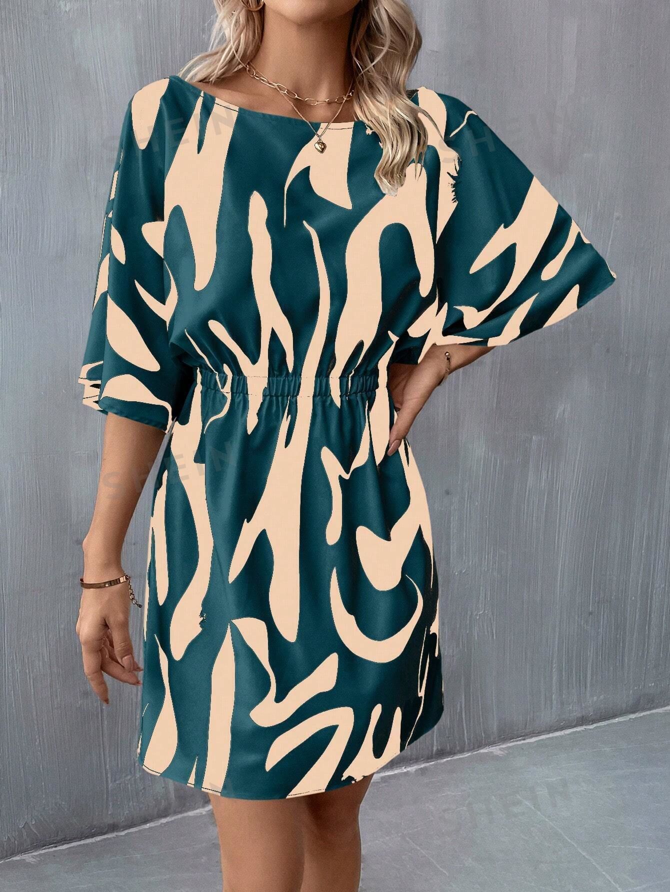 Printed Batwing Sleeve Summer Dress