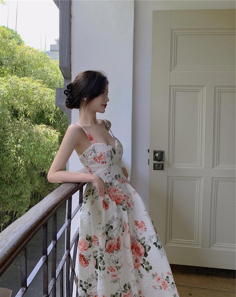 High Waist Floral V-neck Sleeveless Dress