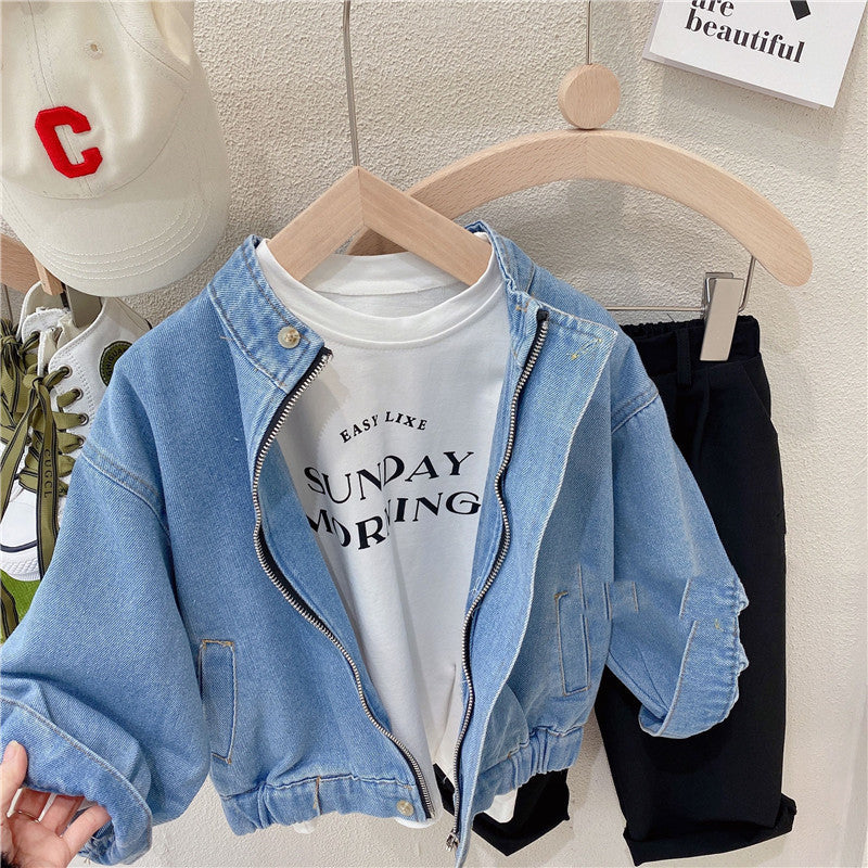 Girls Short Jean Jacket Fashionable Spring And Autumn