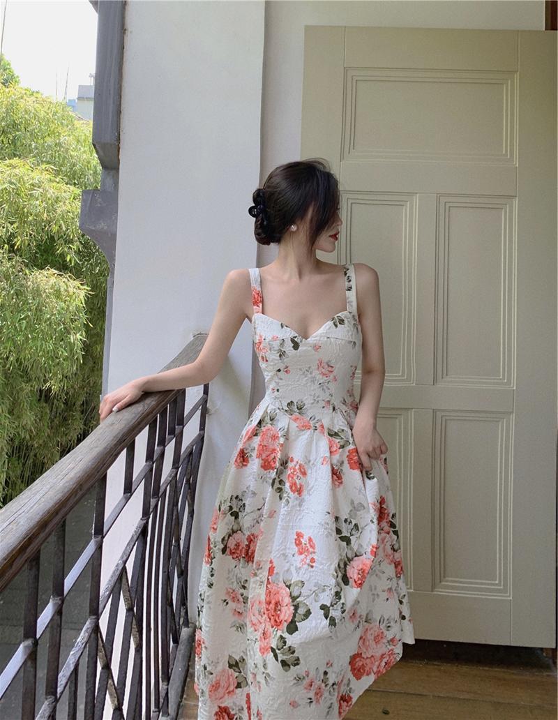 High Waist Floral V-neck Sleeveless Dress