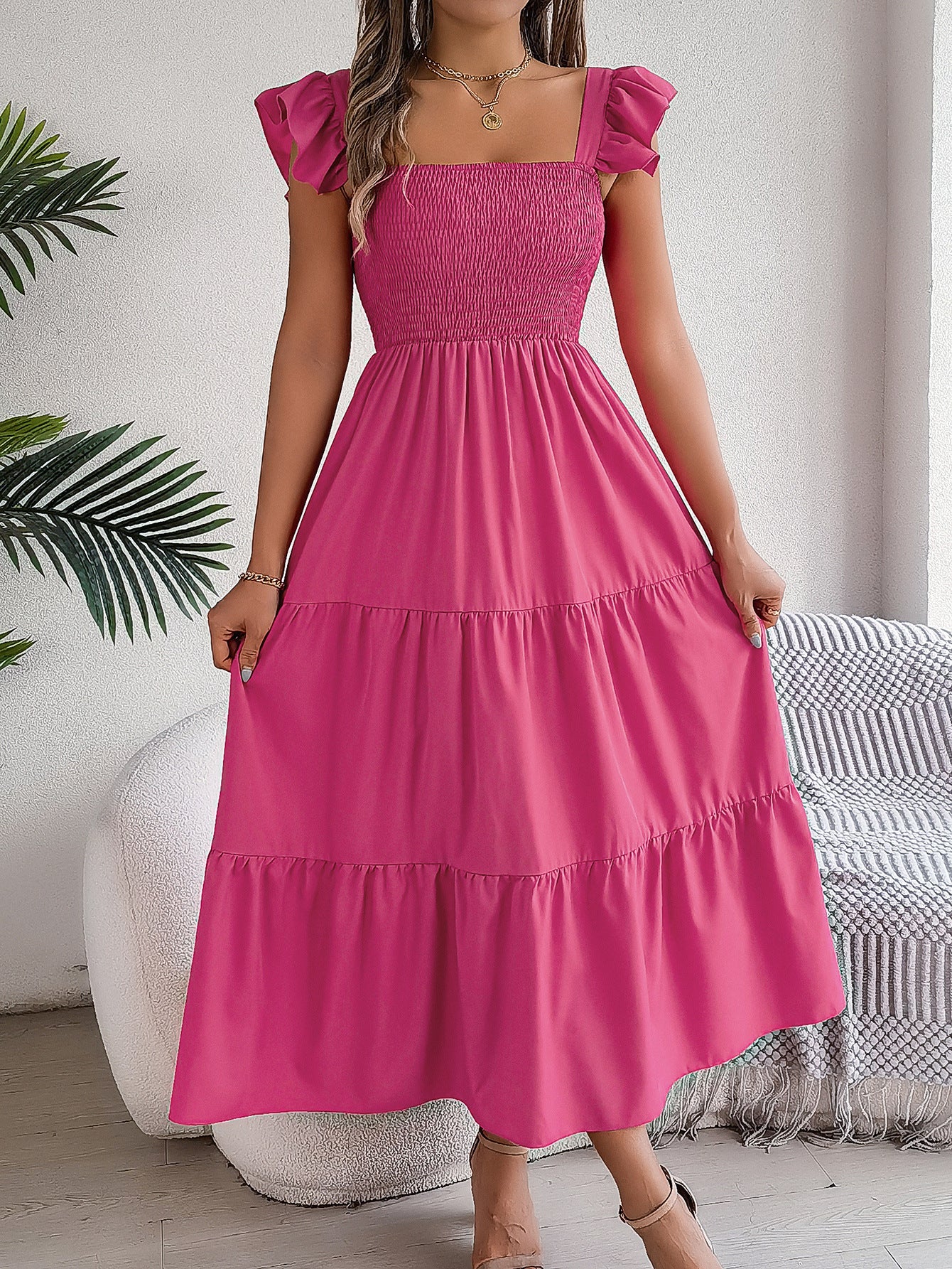 Summer Casual Sleeveless Pleated Long Layered Dress