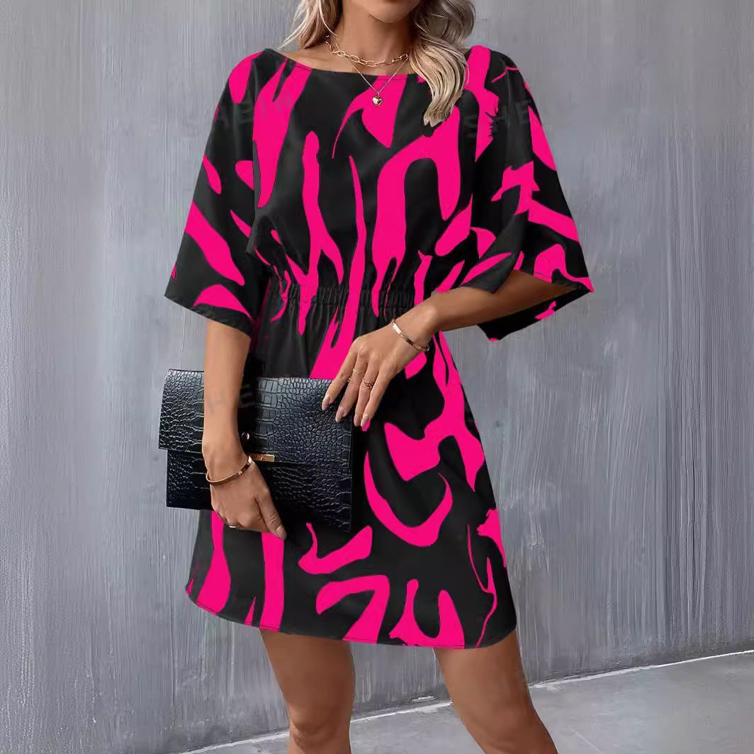 Printed Batwing Sleeve Summer Dress